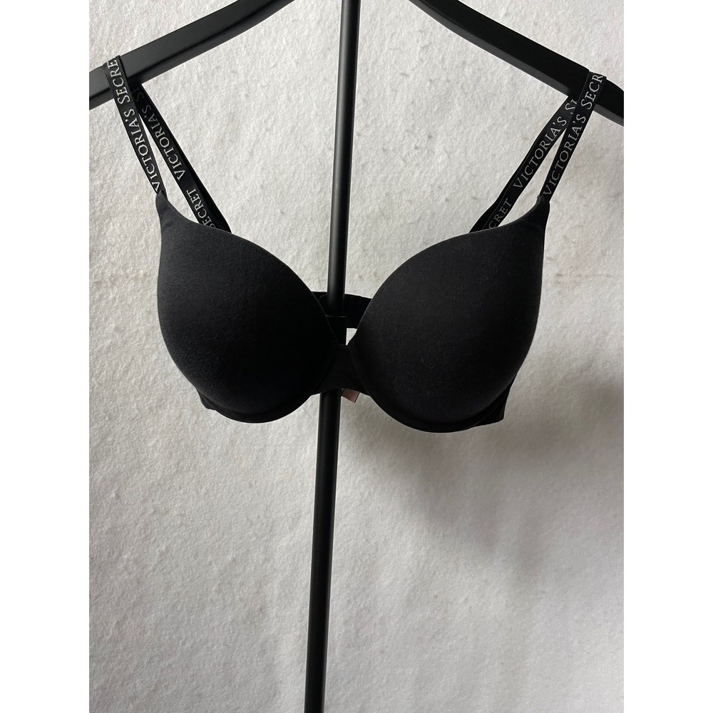 Victorias Secret Black Push-Up Full Coverage Logo Strap Bra 38D 139873-QB4 - Picture 2 of 8